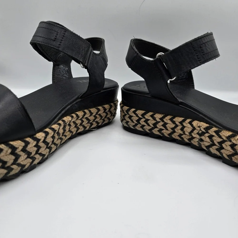 Sorel‎ Black Leather Espadrille Flatform Ankle Strap Platform Sandals 7.5